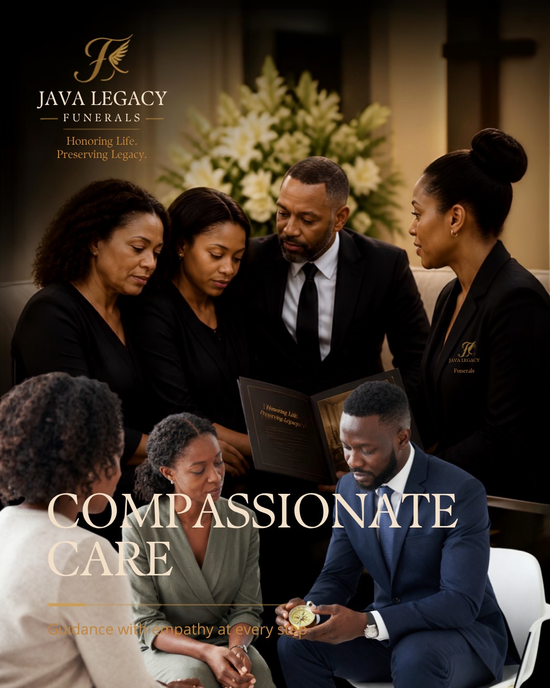 Java Legacy Funerals consultants guiding a family with compassion