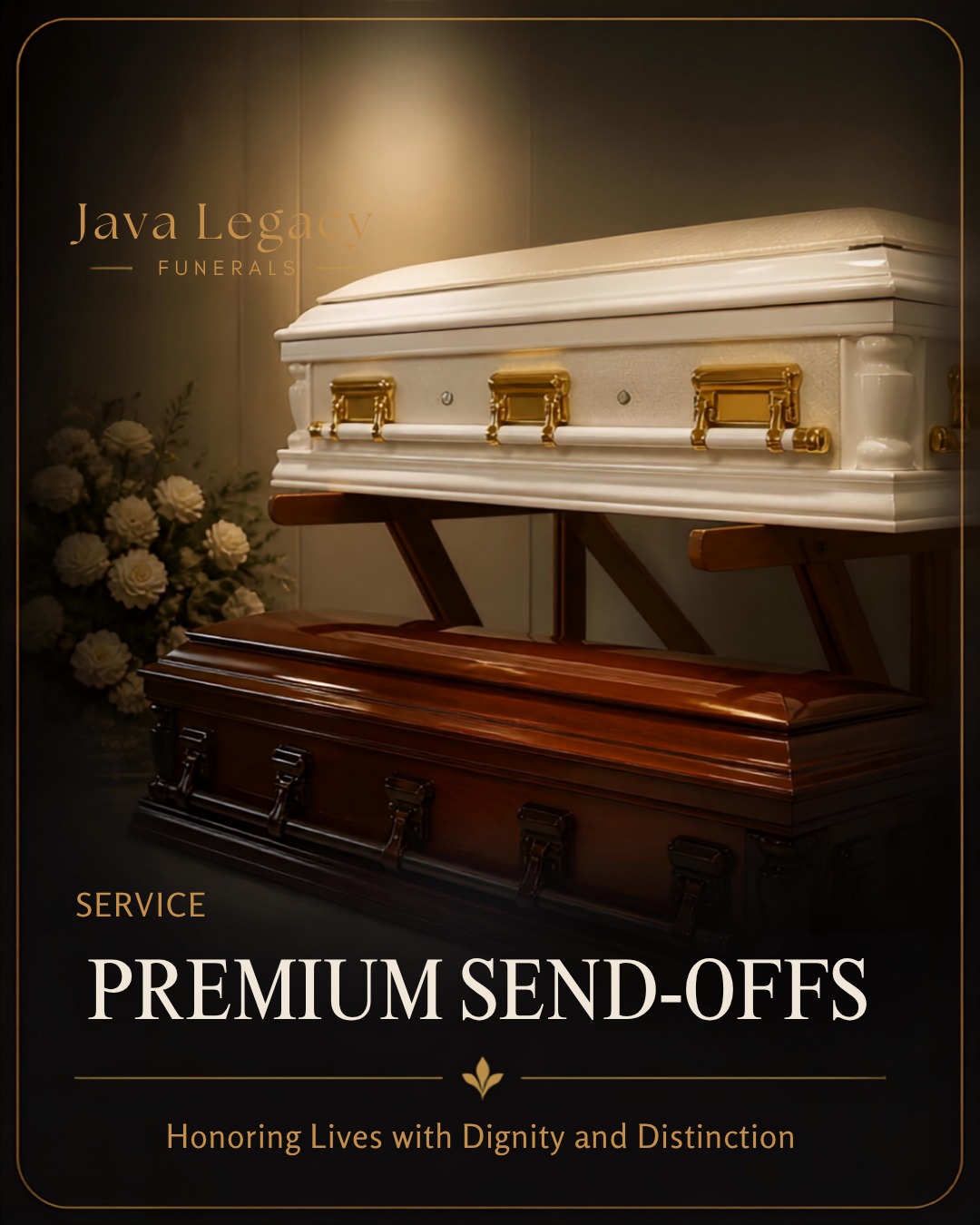 Premium ivory and gold dome caskets from the Java Legacy range