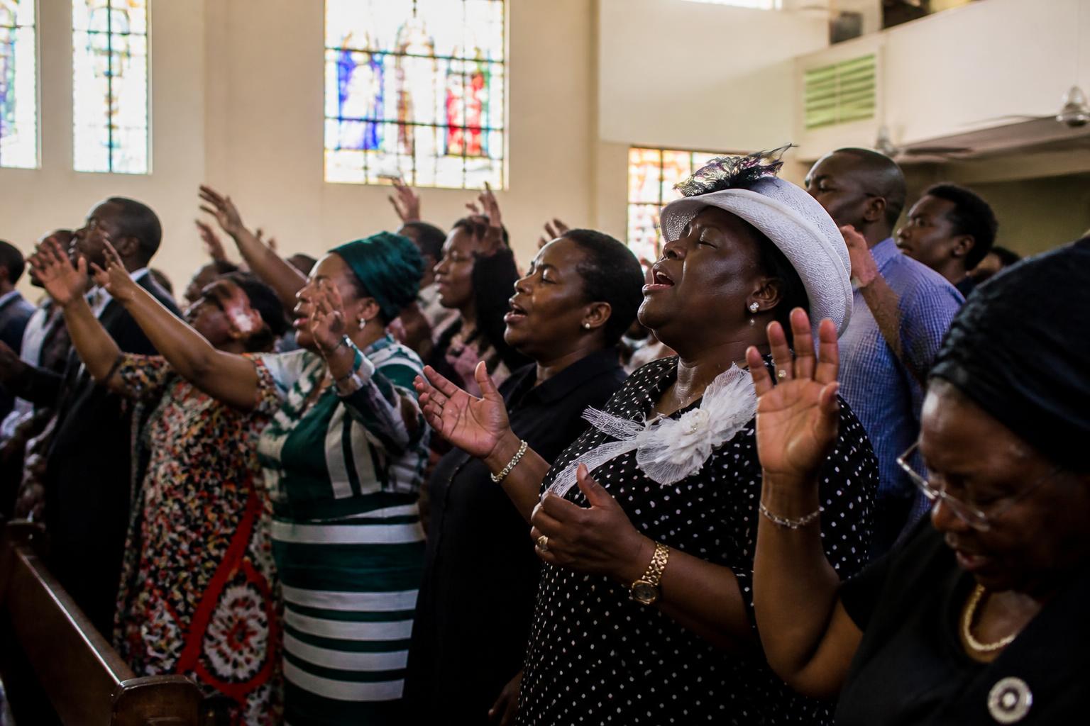 South African church congregation worshipping